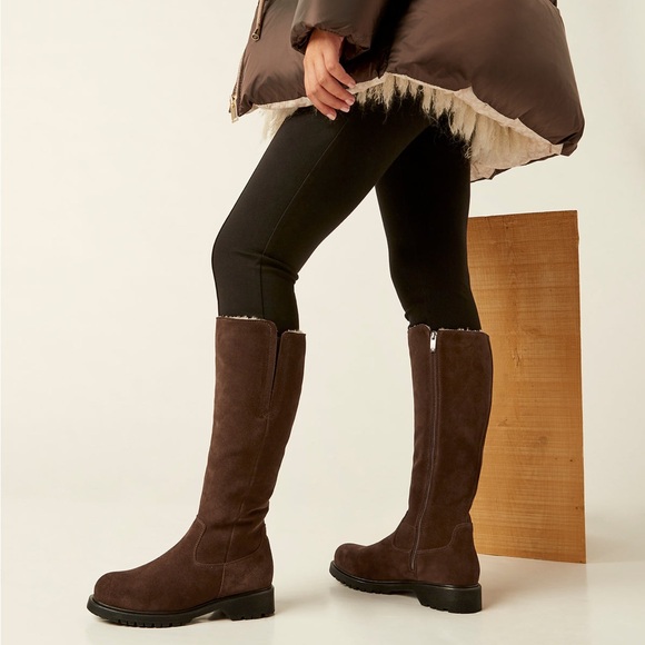 La Canadienne Helene Shearling-Lined Suede Boots in Brown, NWT, Size 11 - Picture 2 of 11